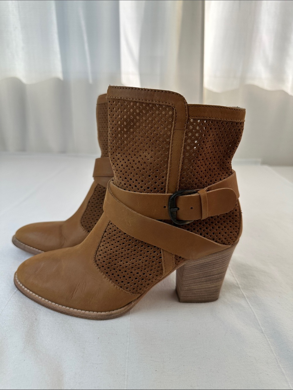 Aquatalia Cognac Perforated Leather Ankle Booties - Picture 3 of 7